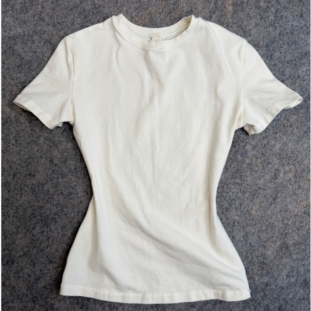 SKIMS Cotton Jersey T-Shirt Womens XXS Bone White Crew Neck Short Sleeve Soft
